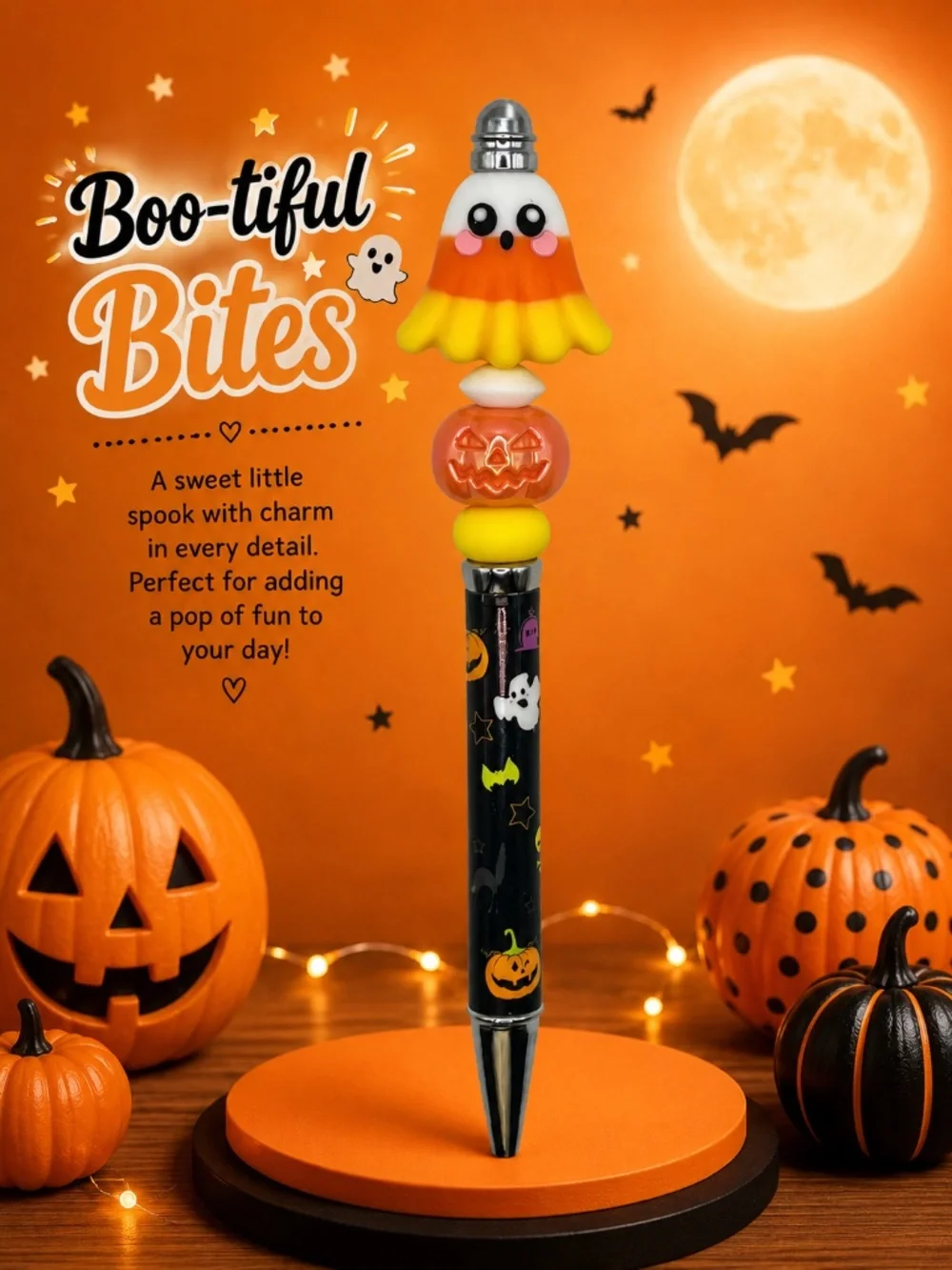 Candy Corn Ghost Halloween Beaded Pen